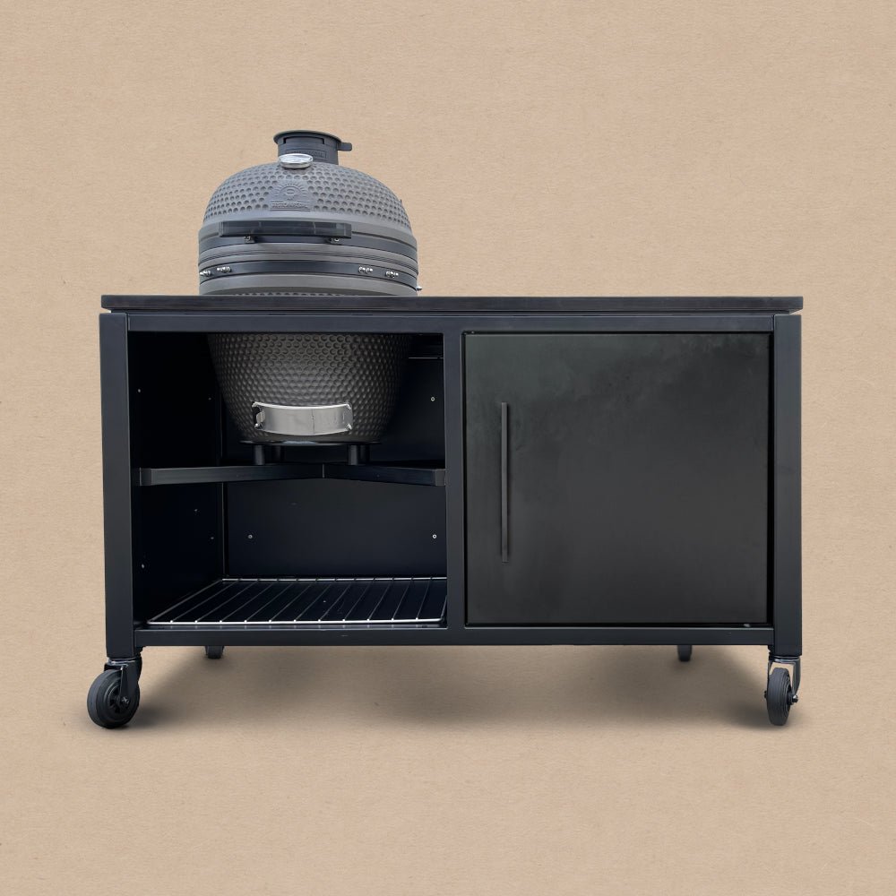 BESTCHARCOAL® Luxuos εξωτερική κουζίνα — σκληρό ξύλο Fraké / rechts, 55-cm-Ausschnitt / 30 mm schwarzer Granit