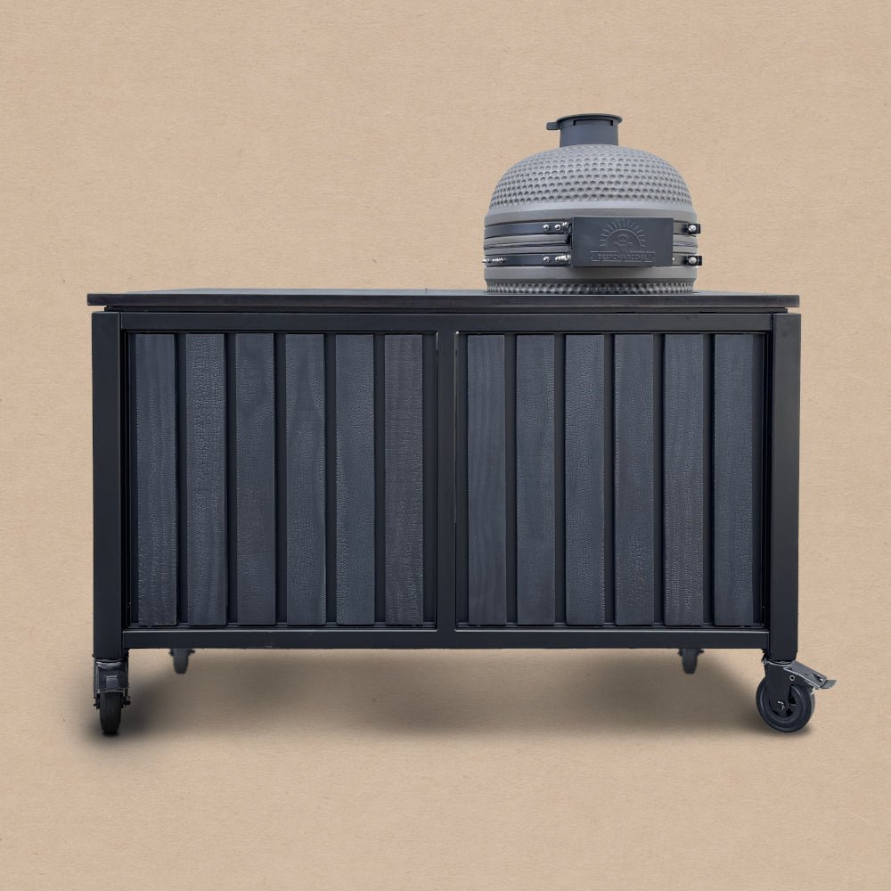 BESTCHARCOAL® Luxuos εξωτερική κουζίνα — σκληρό ξύλο Fraké / rechts, 55-cm-Ausschnitt / 30 mm schwarzer Granit
