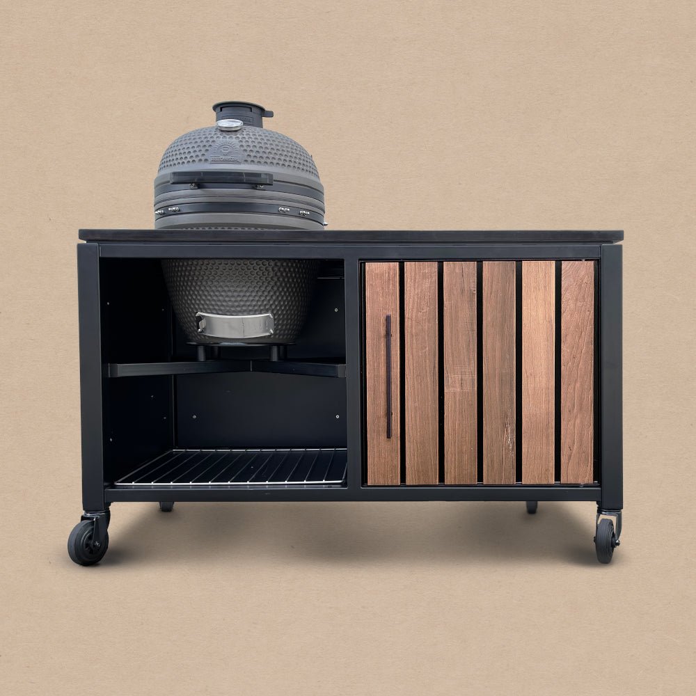 BESTCHARCOAL® Luxuos εξωτερική κουζίνα — σκληρό ξύλο Fraké / rechts, 55-cm-Ausschnitt / 30 mm schwarzer Granit