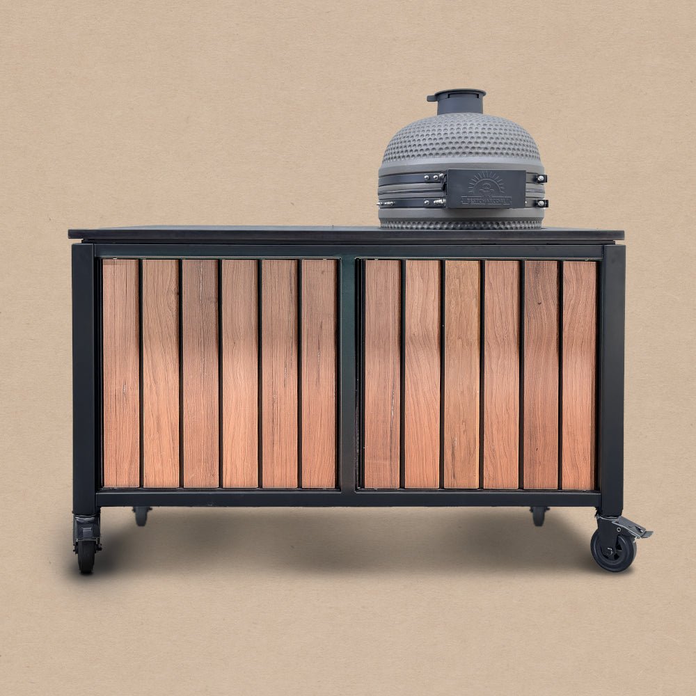 BESTCHARCOAL® Luxuos εξωτερική κουζίνα — σκληρό ξύλο Fraké / rechts, 55-cm-Ausschnitt / 30 mm schwarzer Granit