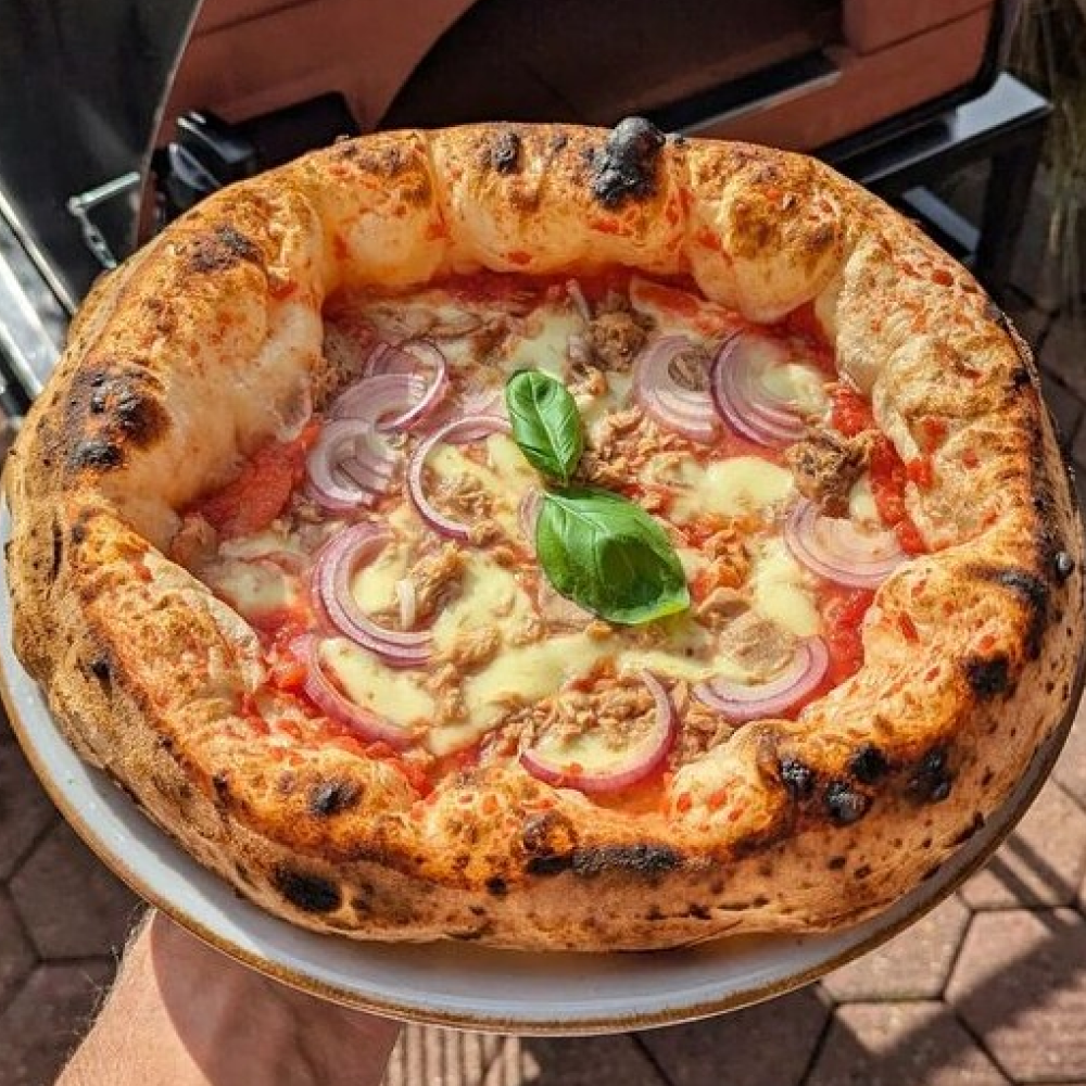 Pizza Party® 70 x 70 ξυλόφουρνος πίτσας για 2 πίτσες - Corten — πυρίμαχη πέτρα