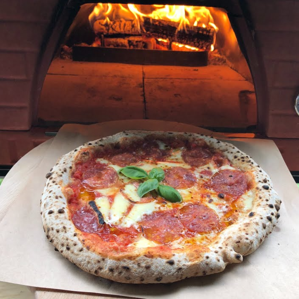 Pizza Party® 70 x 70 ξυλόφουρνος πίτσας για 2 πίτσες - Corten — πυρίμαχη πέτρα
