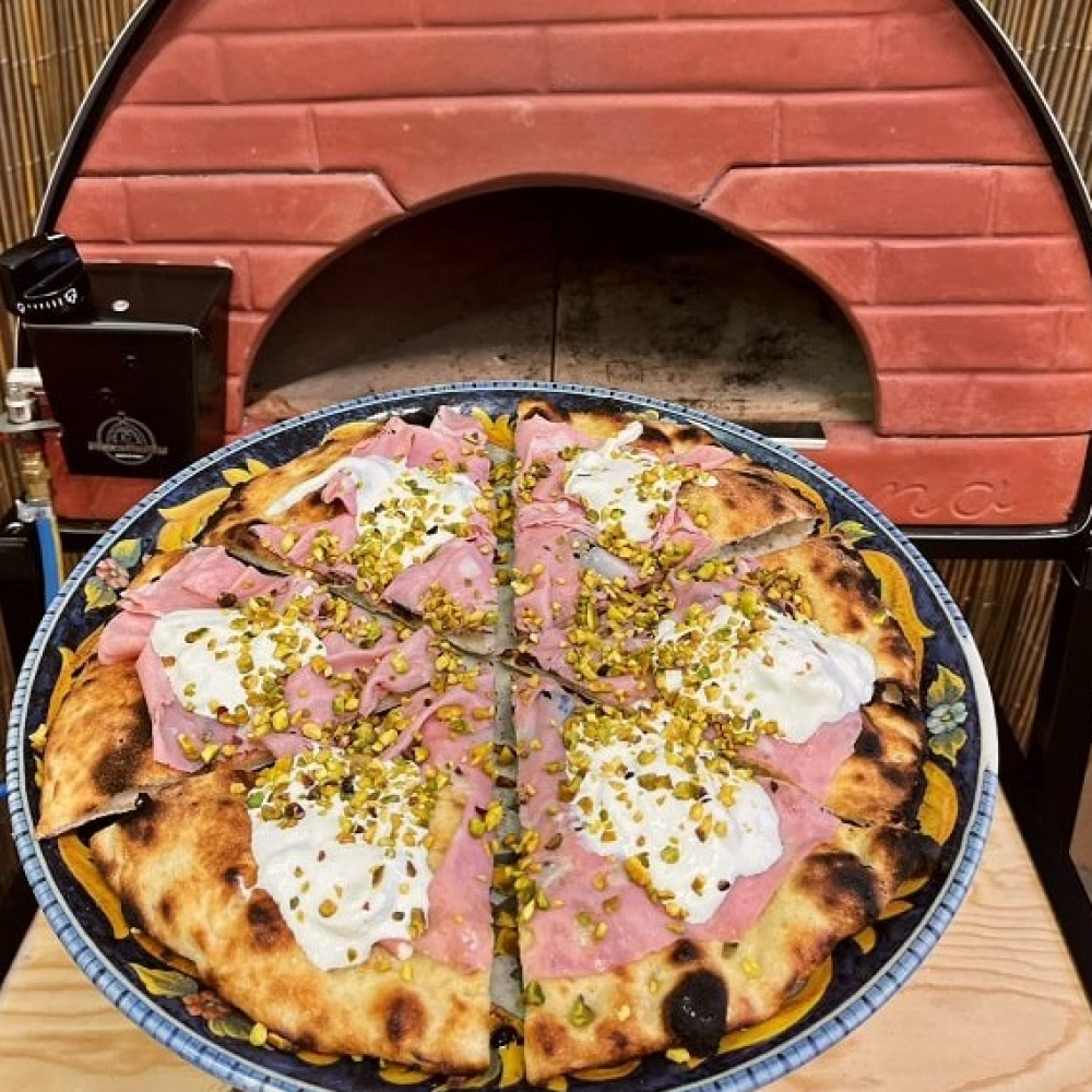 Pizza Party® Passione φούρνος πίτσας ξύλου και υγραερίου για 4 πίτσες — πυρίμαχη πέτρα