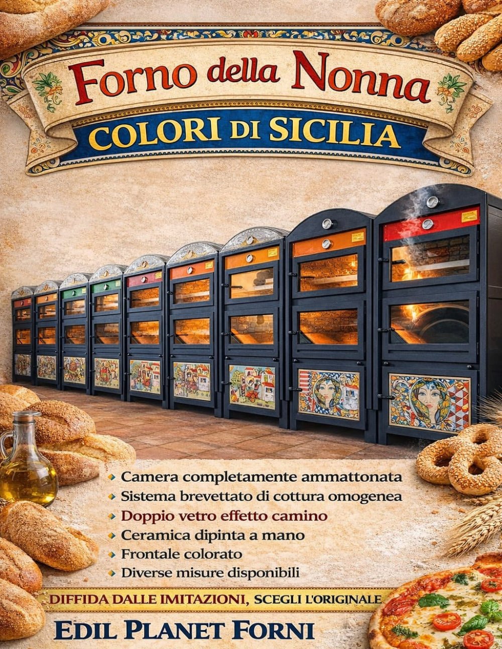 Edil Planet Forni® Forno Della Nonna ξυλόφουρνος με πόρτα διπλού τζαμιού — πλήρες πακέτο αξεσουάρ / χωρίς καμινάδα